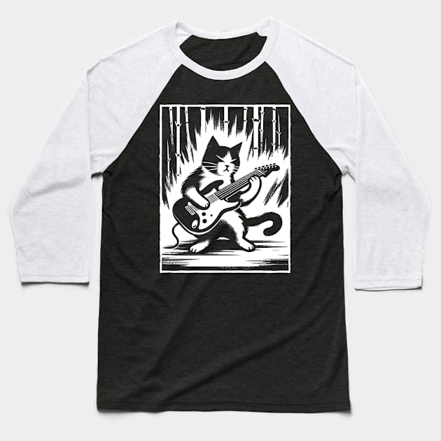 Electric Guitar Cat Rock Music Japan Style Funny Cat Baseball T-Shirt by KsuAnn